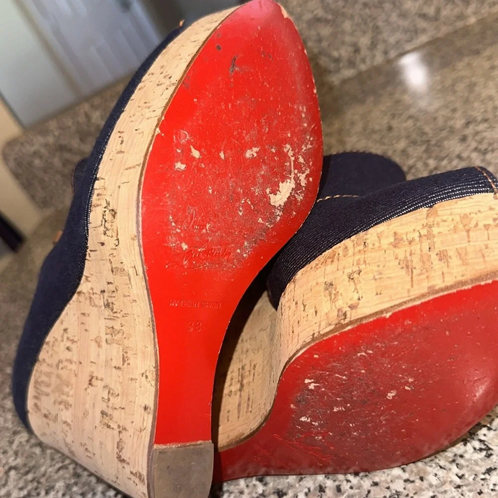 Blue Denim Christian Louboutin Wedges EU 38 - Picture 6 of 15